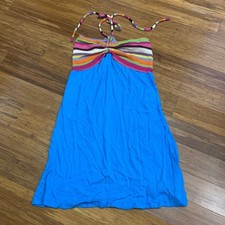 Sacred Threads Dress Halter Blue Multicolor Striped Sleeveless Summer Beach M
