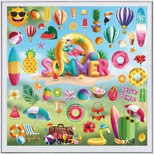 9 Sheet Summer Window Clings, 100 PCS Double-Side Summer Window Summer-A