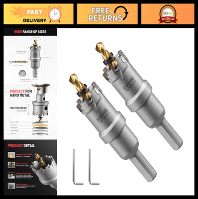 2-Pack 7/8'' TCT Hole Saw Kit for Hard Metal, Heavy Duty Carbide Cutter & Pilot B