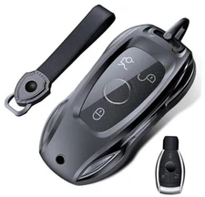 Remote Car Key Fob Metal Case Cover Protection Metal Dark Grey With Keychain