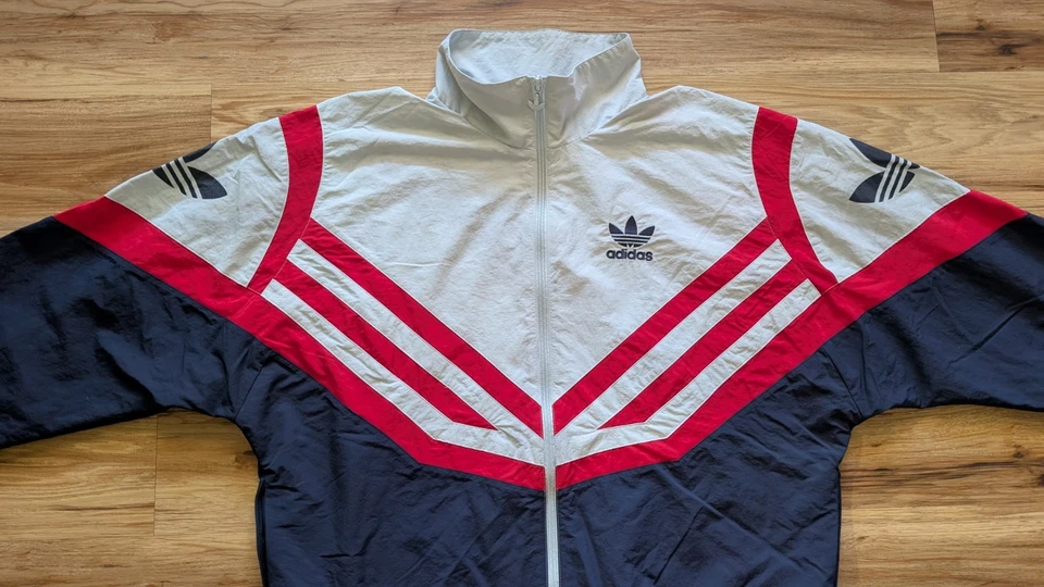 Adidas Track куртка мужская S в полоску с капюшоном ветровка ретро Streetwear Y2K стиль - Изображение 4 из 4