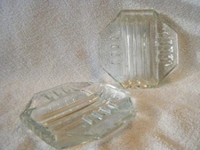 😊 PAIR 2 VINTAGE CLEAR GLASS ASHTRAY RECTANGLE MID-CENTURY MODERN 3PT8