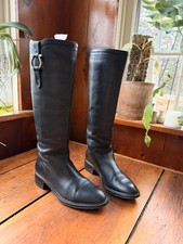 Salvatore Ferragamo Fersea Gancini Logo Riding Knee High Boots Black Leather 5 B