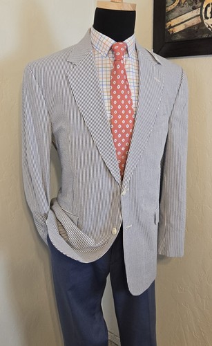 $ 250 Neu mit Etikett Jos A Bank Seersucker Blazer 43R 44R Sport Mantel gestreift blau Jacke NEU - Bild 2 von 20