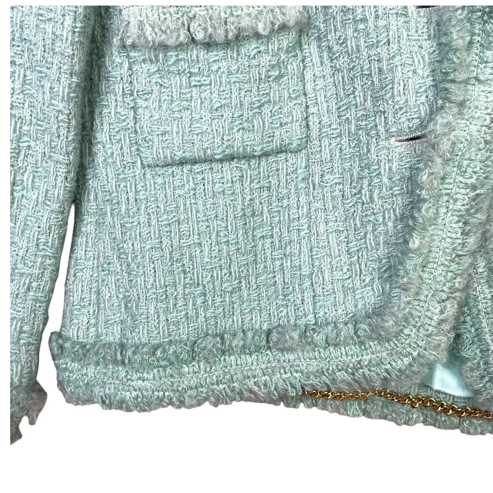 Set completo gonna boutique Chanel tweed taglia 38 verde giada 100% lana tasca us intime ottimeioni