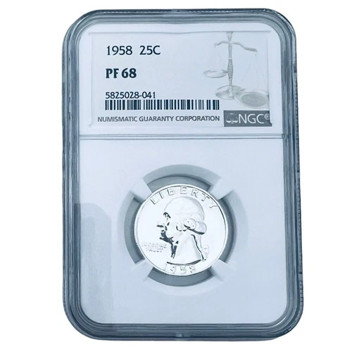1958 Washington Quarter 25c 25 Cents Coin NGC PF 68 Proof Silver Gem Case
