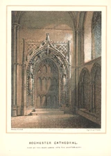 Antique Engraving 1895 Rochester Cathedral Chapter House Door Color Plate