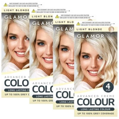 4x Hair Dye Glamorize Advanced Creme Light Blonde- Up to 100% Grey Coverage