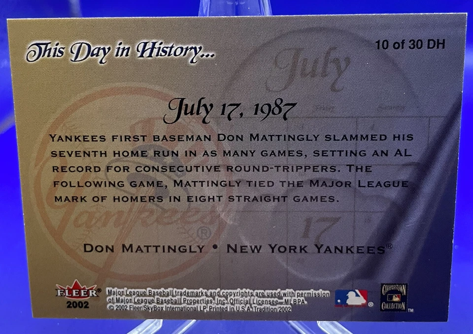 2002 Fleer Tradition This Day In History Don Mattingly #10DH - Image 2 of 2