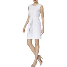 Nine West White Linen Blend Sag Harbor Belted Sheath Dress Size 8