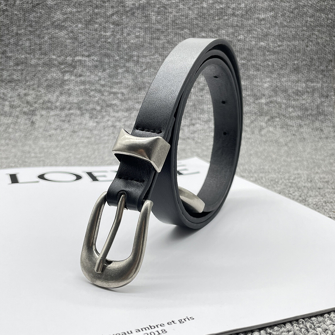 NEW OUR LEGACY BELT in Natural Texture Full-grain Leather Silver Buckle Unisex