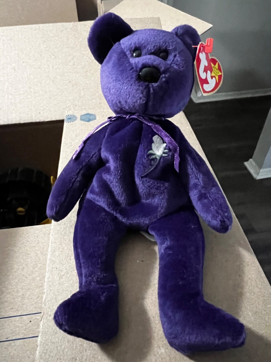 Daiana Bear 1997 MERRYTHOUGHT ダイアナベア35cm Princess Diana beanie baby 1997 purple bear with PE pellets, NWT