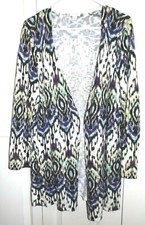 Chico's 2 12 long sleeve flyaway multicolor Ikat print cardigan office