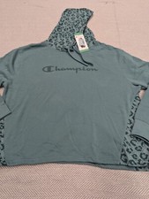 Champion Fleece Pullover Hoodie print Script Spellout Logo green womens L or XL