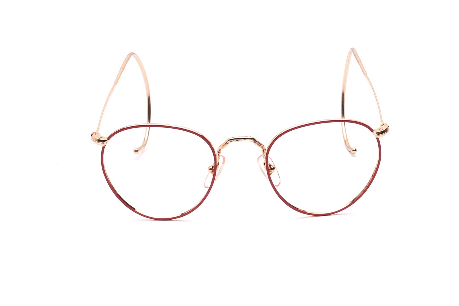 Brille Panto Metall GOLD ROT lange Sportbügel (Германия) RAR, 48-20 мм, винтажный