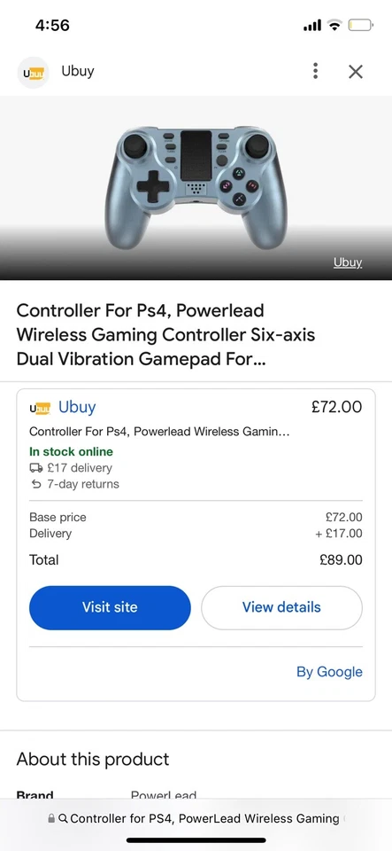 Controller For PS4 Powerlead Wireless Gaming Controller Six Axis Dual Vibration - Image 4 of 4