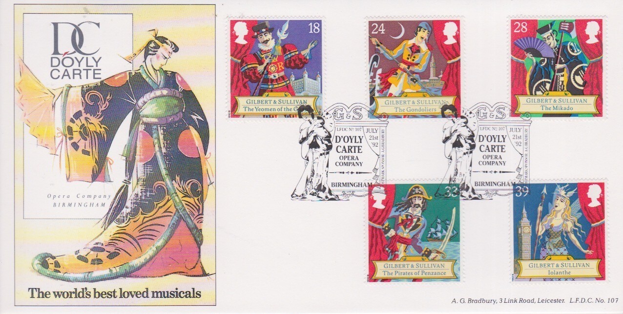 GB STAMPS LTD EDN BRADBURY FIRST DAY COVER 1992 GILBERT & SULLIVAN D