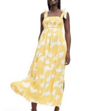 DVF @ Target Smocked Tie Strap Ginkgo Yellow Midi Sundress Size XXS NWT