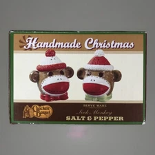Cracker Barrel Sock Monkey Salt & Pepper Shaker Set Christmas Serve Wear NIB New