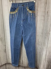 Vintage Cache Embellished Jeans Light Wash Denim Sz 6 Rhinestones High Waist
