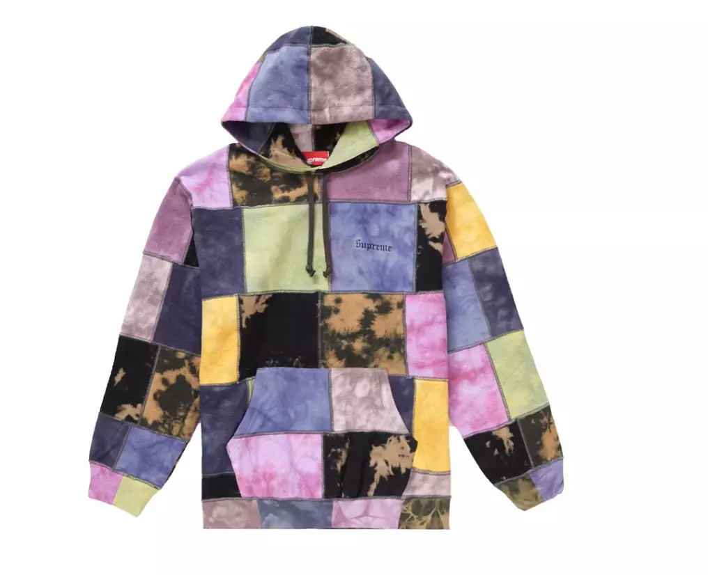 Sweat à capuche Supreme SS19 patchwork tie dye taille moyenne argent NEUF