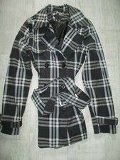 Jou Jou Ladies Coat Raincoat Size Medium Mac Black & White Check Belt & Buttons