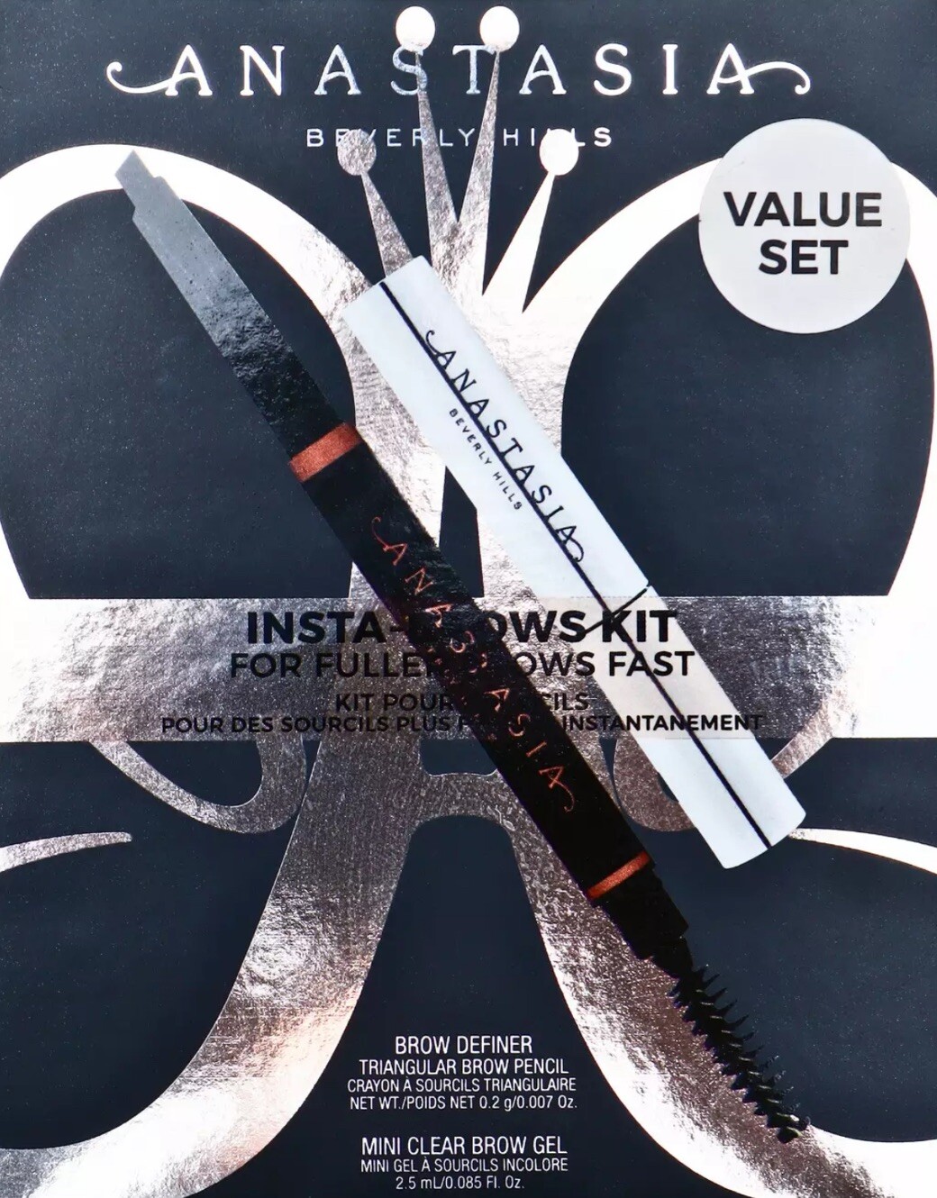 Dark Brown Anastasia B.H. Insta-Brows Kit with Brow Definer & Mini Clear Brow Gel