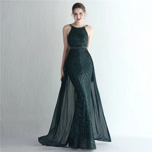 Elegant Gold Sequins Dress Evening Party Women Long Formal Evening Prom Dresses - Picture 26 of 30