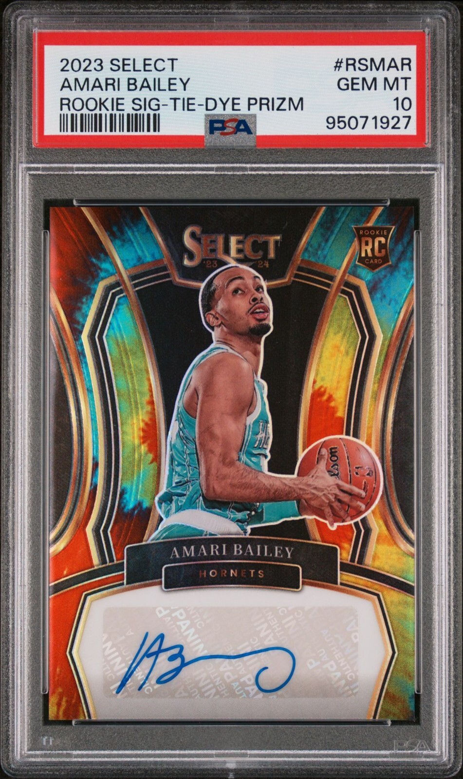 2023/24 Panini Select Amari Bailey Tie Dye Prizm Rookie Auto 21/25 PSA 10