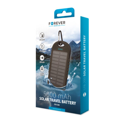 Solar Power Bank 5000mAh USB-Ladegerät für Handy PowerBank Wasserdicht Schwarz