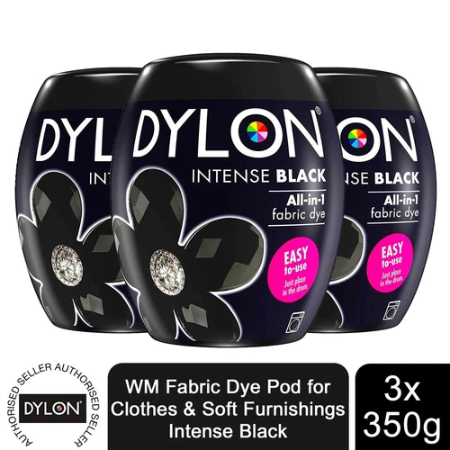 Dylon Washing Machine Fabric Dye Pod, Intense Black, 3 Packs of 350g