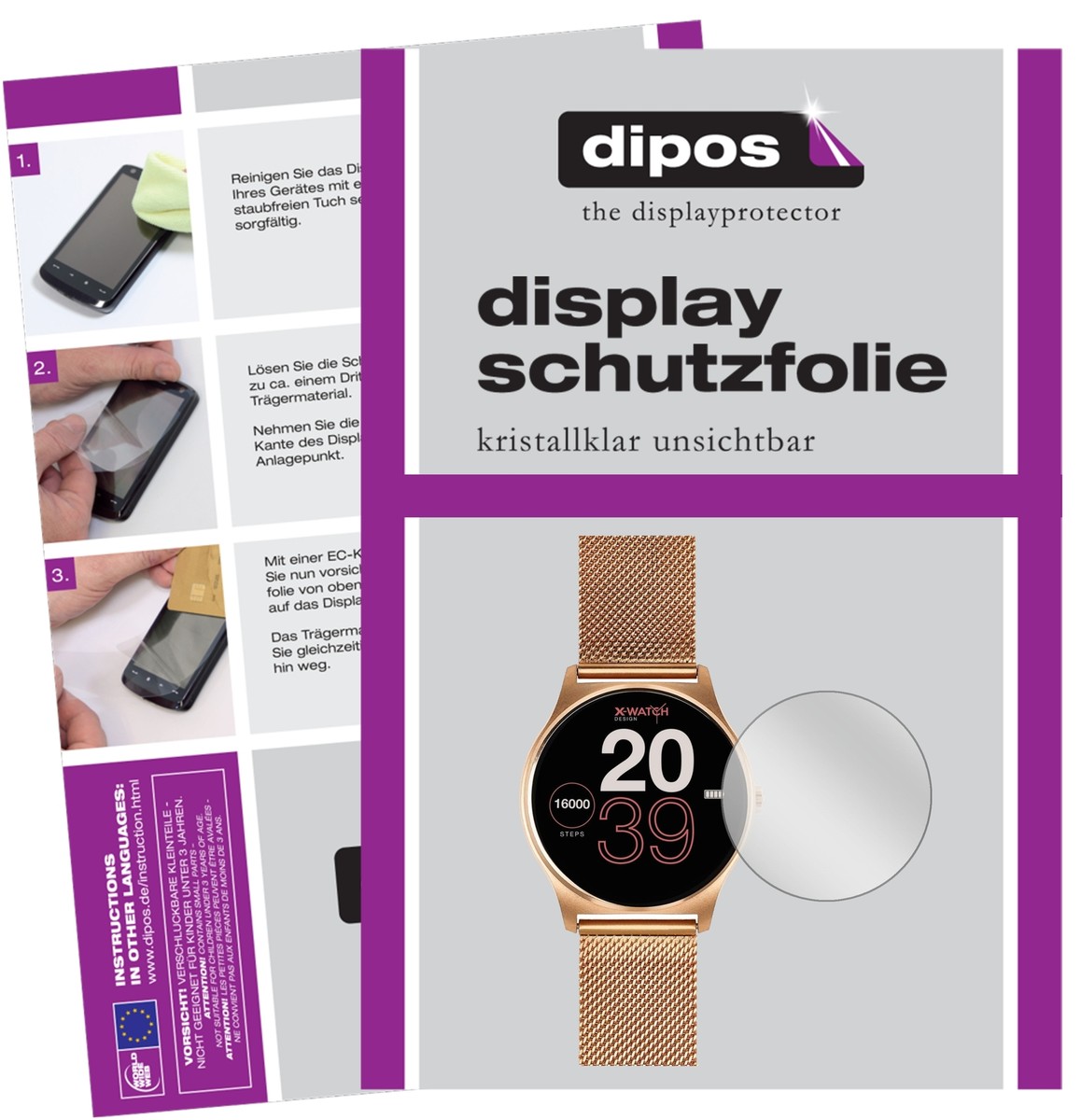 Dipos Pellicola Protettiva Per Smartwatch Joli XW PRO – Vetro Flessibile 9H, 2 Pezzi, Made In Germany - 3