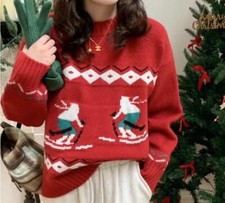 Womens New Fashion Winter Round Collar Long Sleeve Loose Warm Kniting Sweaters