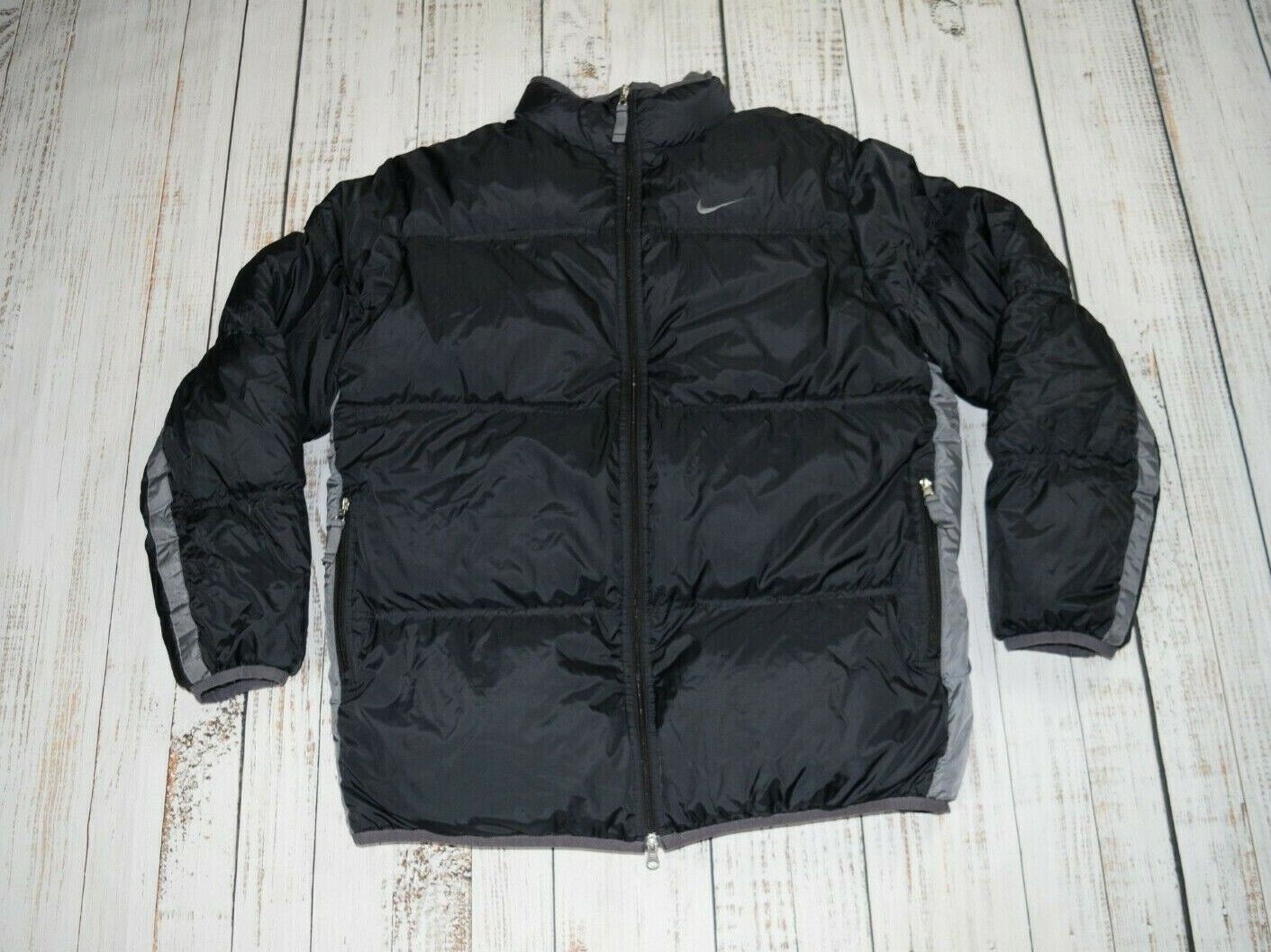 VINTAGE 's NIKE MENS BLACK DOWN PUFFER JACKET EMBROIDERED RARE CENTER  LOGO XL