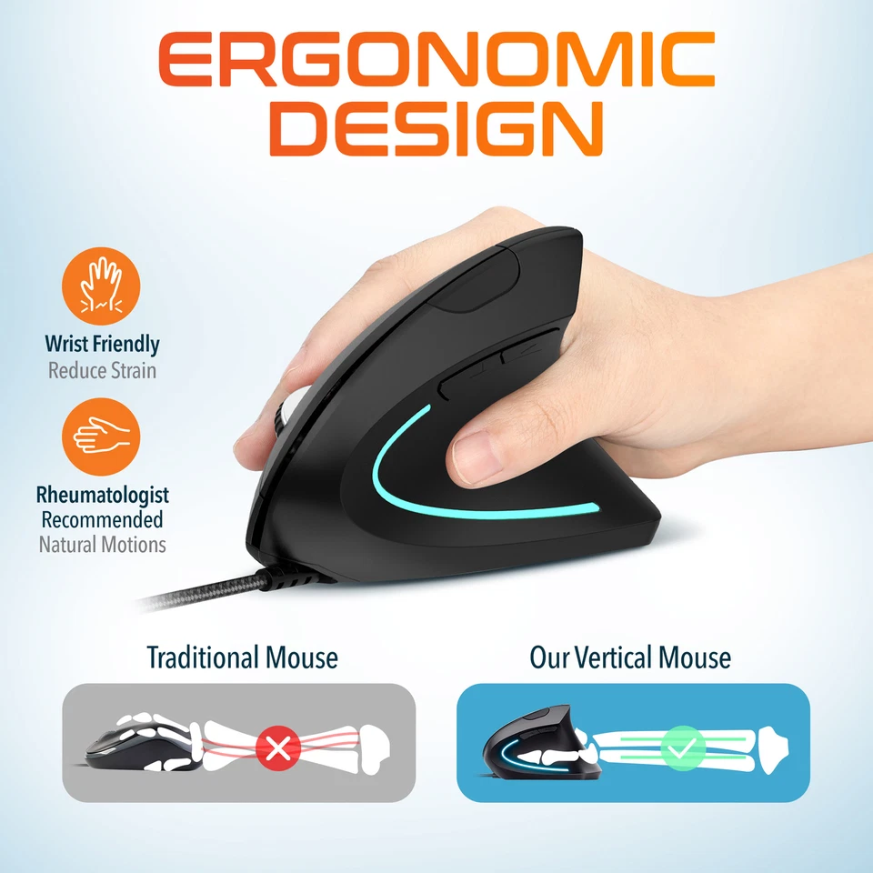 Delton S12 Vertical Ergonomic USB Wired Mouse - Black - Image 2 of 4