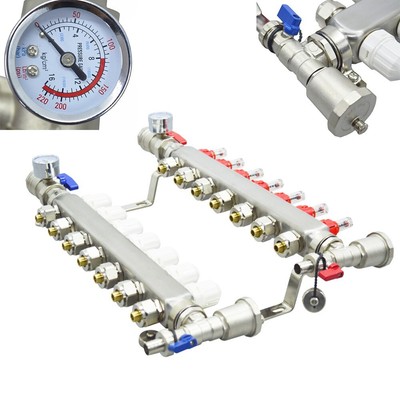 7 Branch PEX Radiant Floor Heating Manifold Set Flow Water Separator Kit G 1/2''