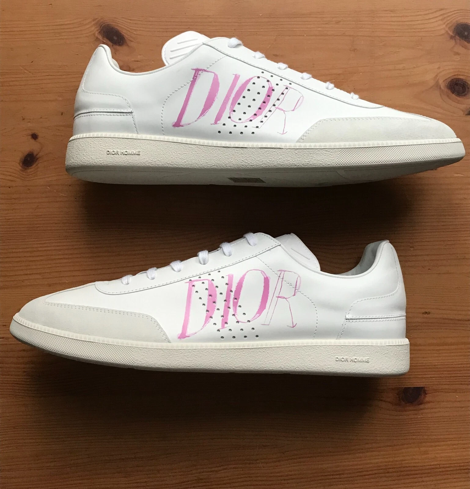 Baskets logo Dior Homme B01 cuir blanc rose Taille 45 UE (11 UK) PRIX DE VENTE COÛTÉ