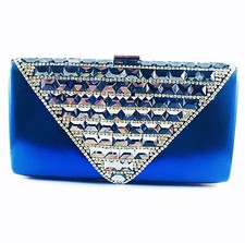 USA WOMENS Evening HANDBAG Clutch Purse RHINESTONE CRYSTAL Wedding BLUE Gray 12
