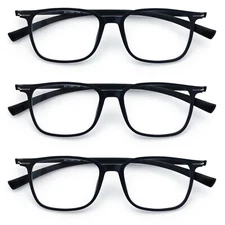 3 Pairs Men Lightweight TR90 Wide Fitment Reading Glasses With Extended Temple