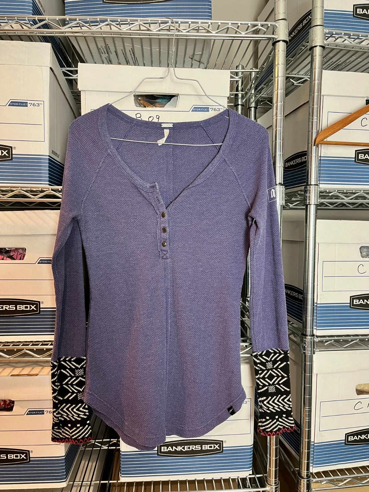 Women's Free People Purple Thermal Hoodie W/Accent Cuffs Size M