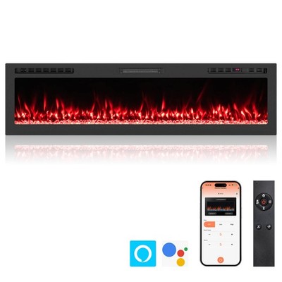68  Smart WiFi Electric Fireplace, Work with Alexa & Google Assistant, 12H Timer