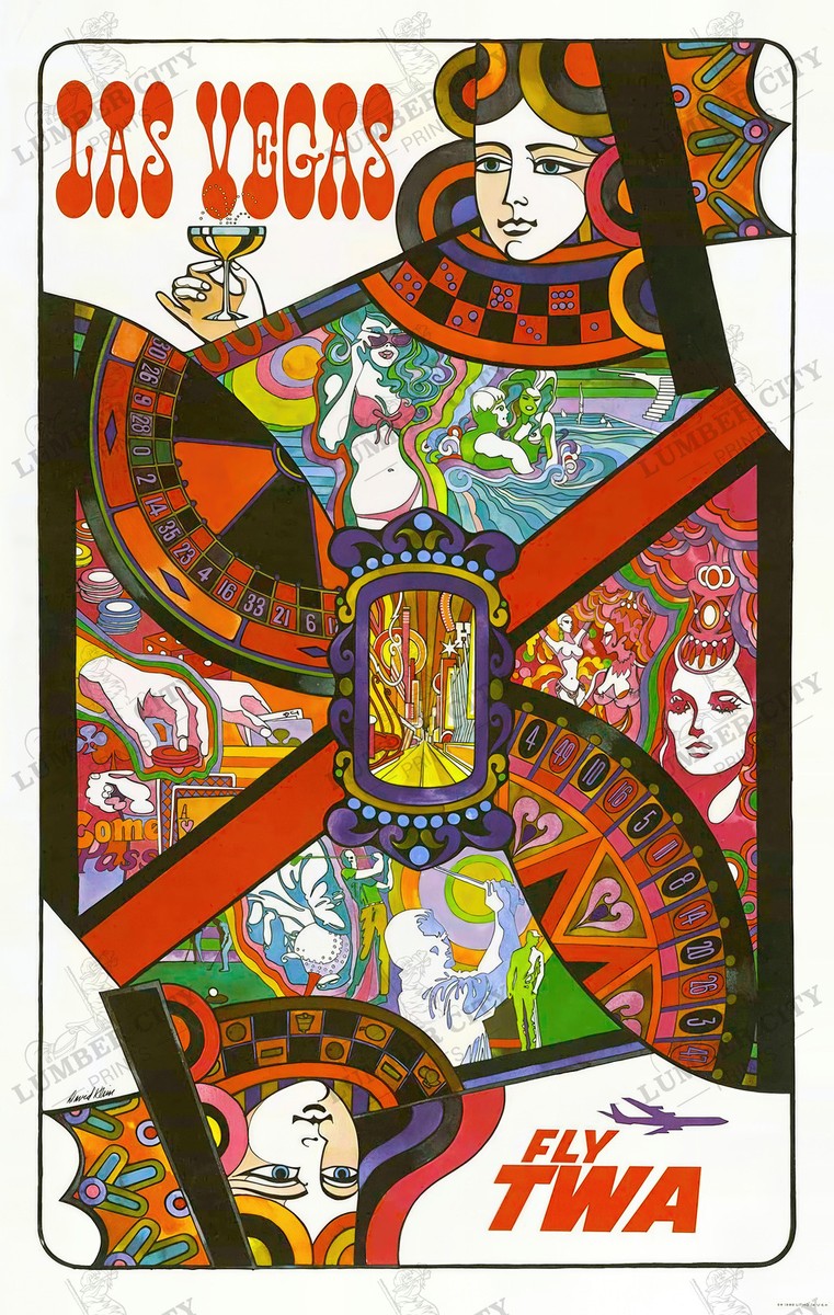 Vintage Las Vegas TWA Travel Poster David Klein 1960s Wall Art