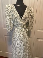 Reformation Mint wrap dress size mediumgreen floral 100% linen puff sleeve Maxi