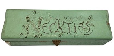 Antique Victorian Celluloid Necktie Dresser Box Sage Green Embossed Restoration