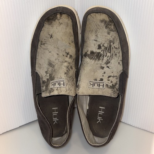 Scarpe slip on HUK uomo 13 Brewster grigio mimetico punta tonda pesca comode outdoor - Foto 9 di 24
