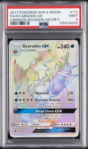 2017 POKEMON SUN & MOON CRIMSON INVASION SECRET #112 FULL ART/GYARADOS GX PSA 9