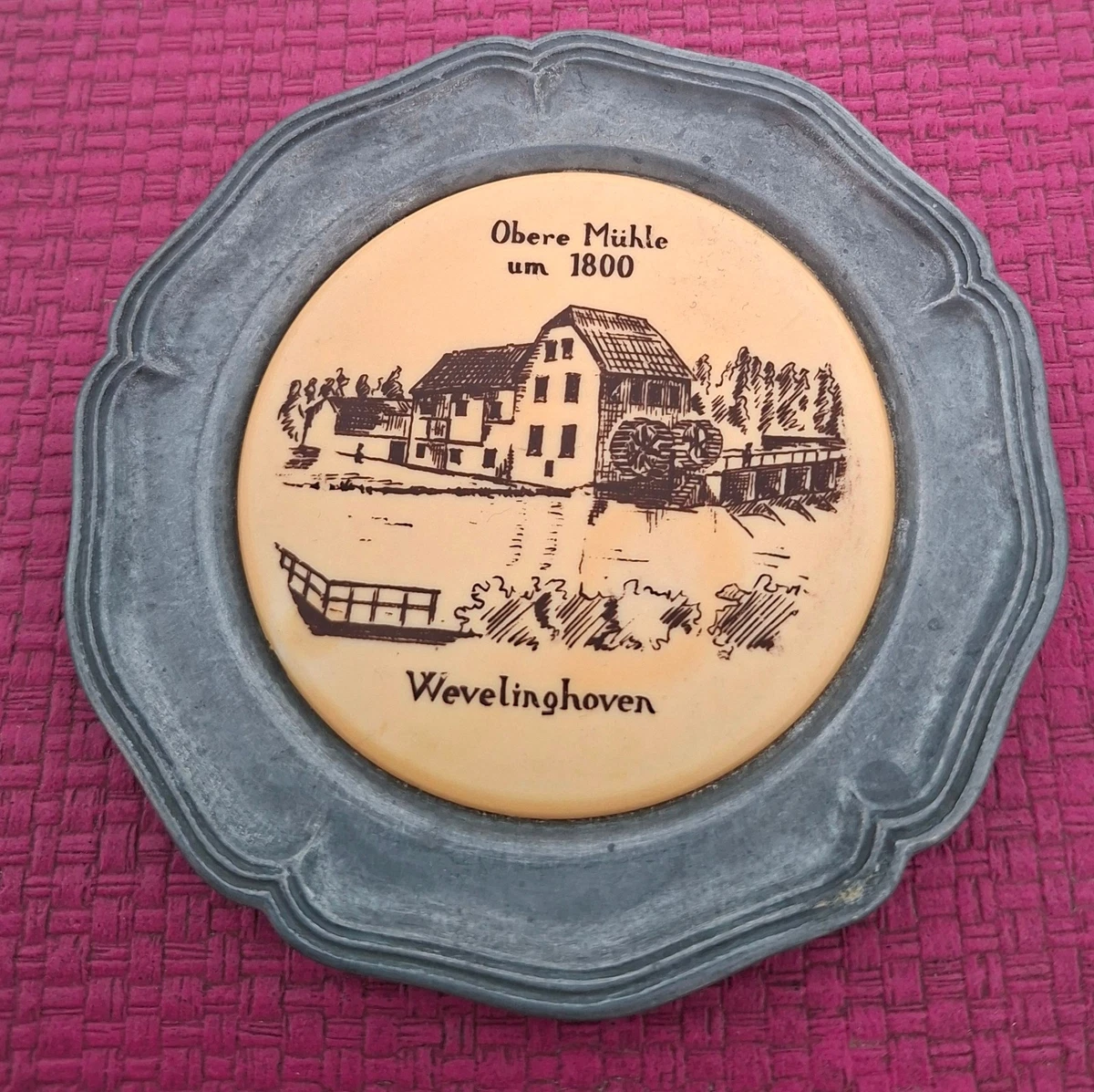 Wevelinghoven Obere Mühle um 1800 WANDTELLER  Zinn Zink teller Durchmesser 10cm