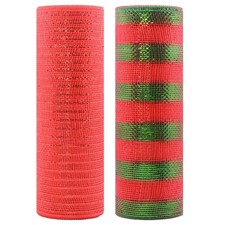 Deco Poly Mesh 10 Inch x 30 Feet Red Green Foil Roll Wreath Bow Decorating