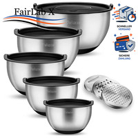 Edelstahl SchüSsel Set 5 StüCk Mit Deckel RüHrschüSsel Silikonboden 1-5L KüChe