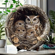 Vintage Animal Wooden Wall Sign 8in Round Cat Owl Turtle Rustic Home Decor UK